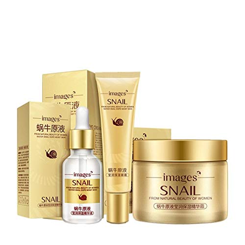 Images 3pcs/lot Snail Face Care Set Day Cream/Essence/ Eye Cream Anti Aging Repair Whitening Nourishing Facial Snail Skin Set