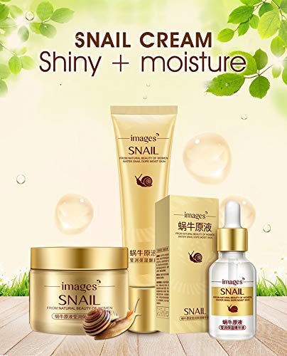 Images 3pcs/lot Snail Face Care Set Day Cream/Essence/ Eye Cream Anti Aging Repair Whitening Nourishing Facial Snail Skin Set