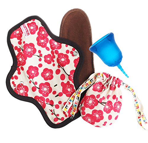 SckoonCup BEGINNER CHOICE - EXTRA PROTECTION - LEAK PROOF Organic Cotton reusable menstrual Pad - Made in the USA Menstrual Cup Meditation Set Size 1 Small