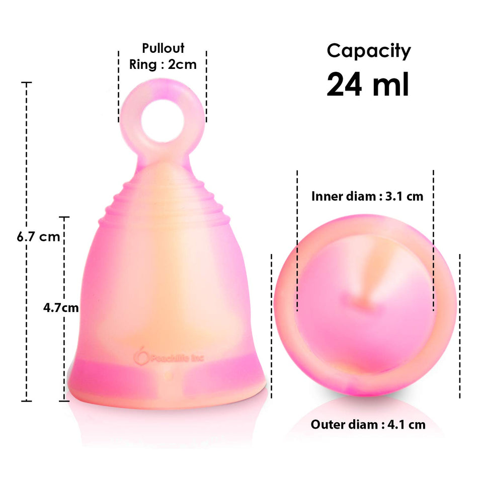 Mini Menstrual Cup With Ring For Easy Removal - Small 24ml Low Cervix - Soft - 12 Hour No Spill - Pad and Tampon Alternative - FDA Approved Medical Grade Silicone - Teen PEACHSWIRLCUP by PEACHLIFE INC