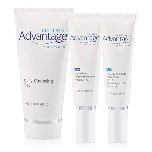 3 Piece Complete Kit – Daily Cleansing Gel – All Day Moisture – Nighttime Renewal Complex – 90 Day Supply – Natural Advantage by Jane Seymour