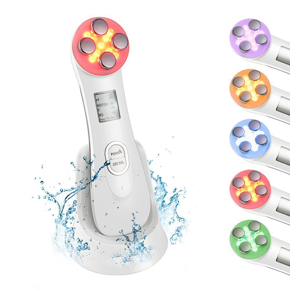 【Hot Sale】5in1 Facial Massager, Rechargeable Vibration LED Light Photon Therapy Device Collagen Boost Facial Skin Firming Beauty Skin Care and Lifting Care SPA Massager Anti-wrinkle Anti-aging