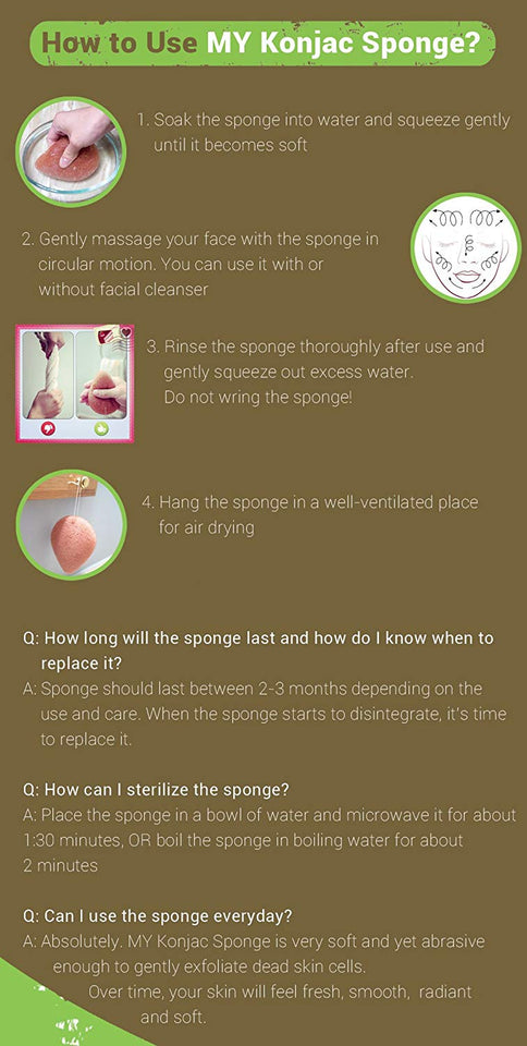 MY Konjac Sponge | 100% All Natural Korean Facial Sponge with Activated Bamboo Charcoal. Premium Quality & Larger Size. Halal, Leaping Bunny Cruelty Free and The Vegan Society Certified.