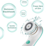 Waterproof Facial Cleansing Spin Brush Set with 3 Exfoliating Brush Heads - Complete Face Spa System by Fancii - Advanced Microdermabrasion for Gentle Exfoliation and Deep Scrubbing