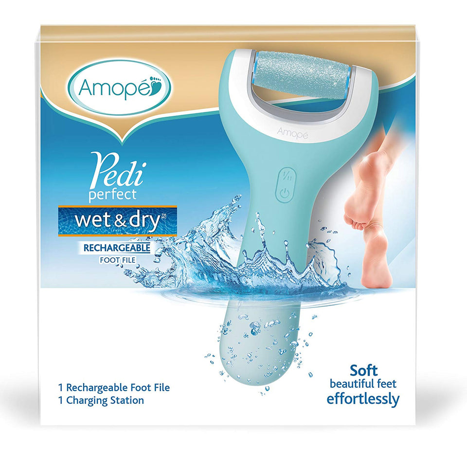 Amope Pedi Perfect Wet & Dry Foot File, Callous Remover for Feet, Hard and Dead Skin - Rechargeable & Waterproof (Packaging May Vary)