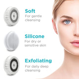 Waterproof Facial Cleansing Spin Brush Set with 3 Exfoliating Brush Heads - Complete Face Spa System by Fancii - Advanced Microdermabrasion for Gentle Exfoliation and Deep Scrubbing